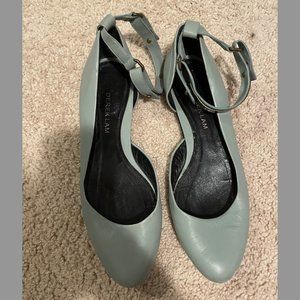 Blueish-Grey Leather Derek Lam Flats with Bronze Ankle Wrap - Size 38.5